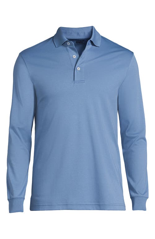 Shop Lands' End Long Sleeve Cotton Supima Polo Shirt In Muted Blue