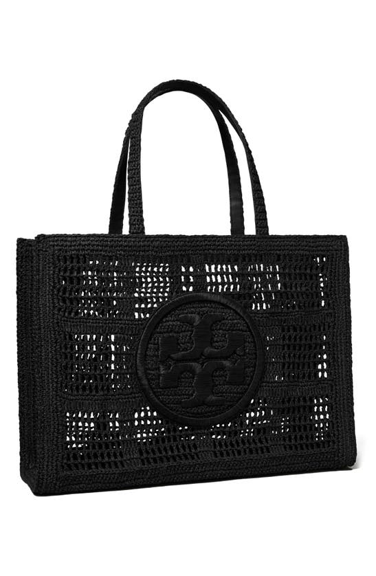 Tory Burch Ella Logo Embroidered Crochet Tote Bag In Black