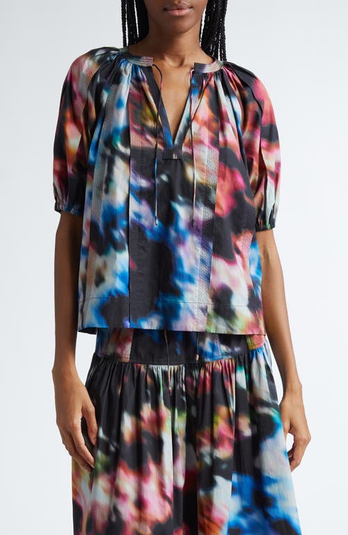 Ulla Johnson Loli Print Puff Sleeve Split Neck Cotton Top at Nordstrom,