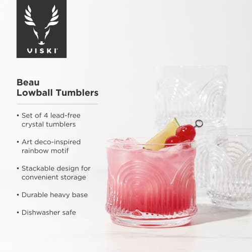 Viski Beau Crystal Lowball Tumblers Set Of 4 In Clear