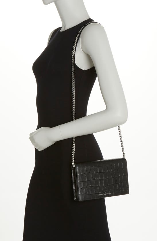Marc Jacobs Party On A Chain Croc Embossed Leather Shoulder Bag In Black