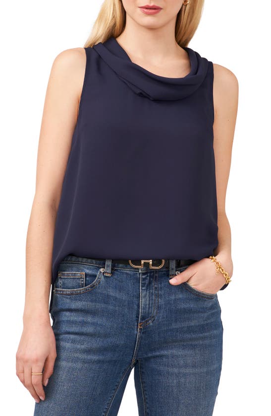 Vince Camuto Cowl Neck Sleeveless Blouse In Classic Navy