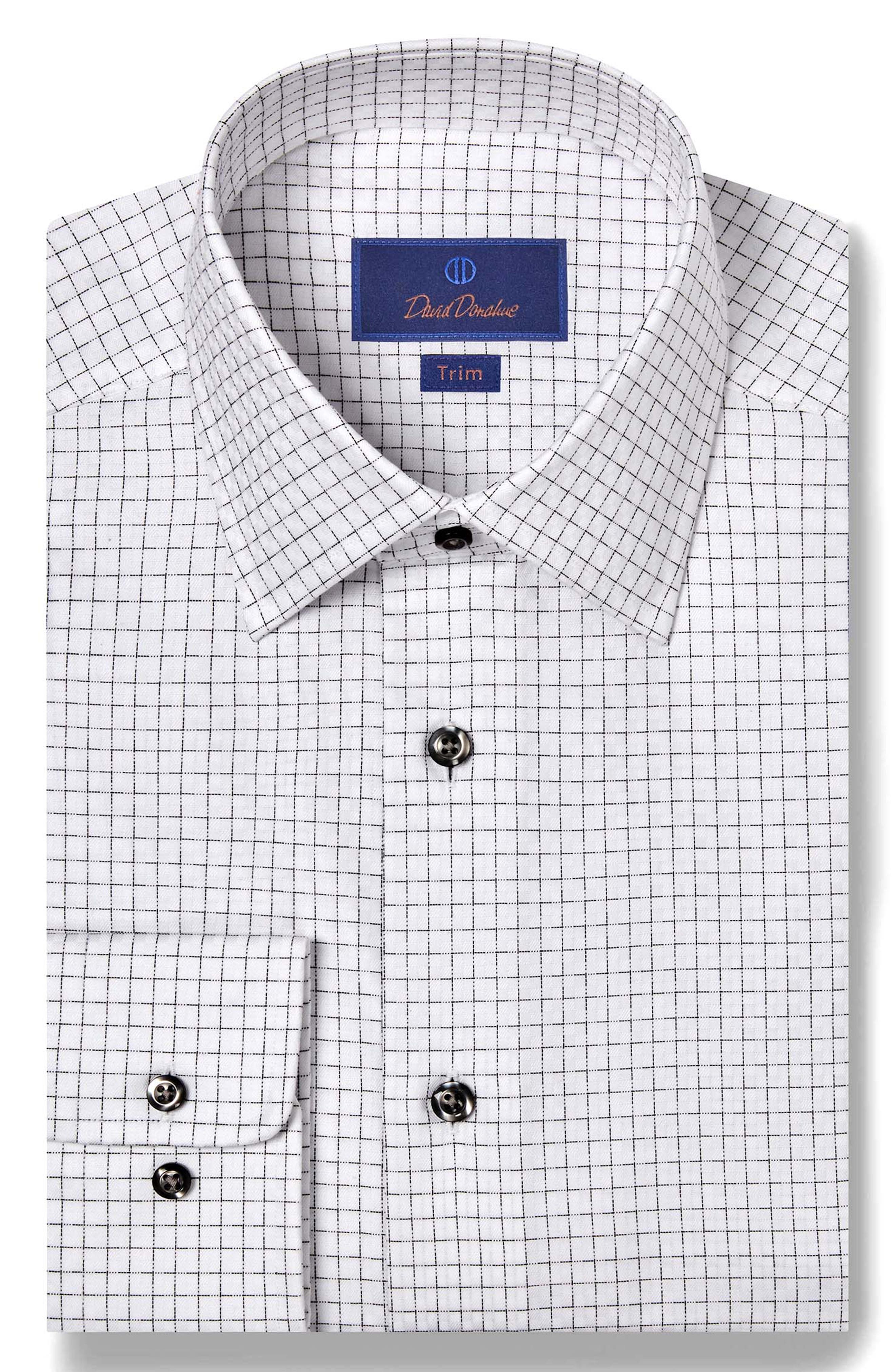 David Donahue Trim Fit Grid Dobby Dress Shirt in White/Black 