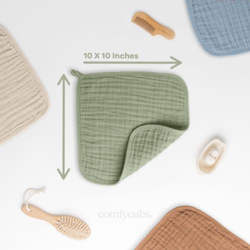 Comfy Cubs Muslin Washcloths In Sage