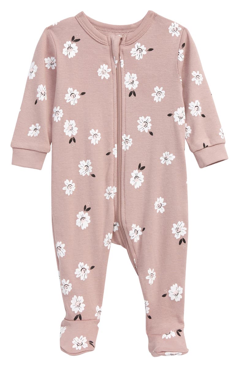 PETIT LEM Floral Print Fitted Organic Cotton One-Piece Pajamas, Main, color, 701 LT. PURPLE
