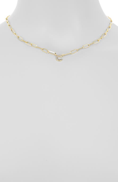 Meshmerise Diamond Initial Charm Paper Clip Chain Necklace In Yellow-c