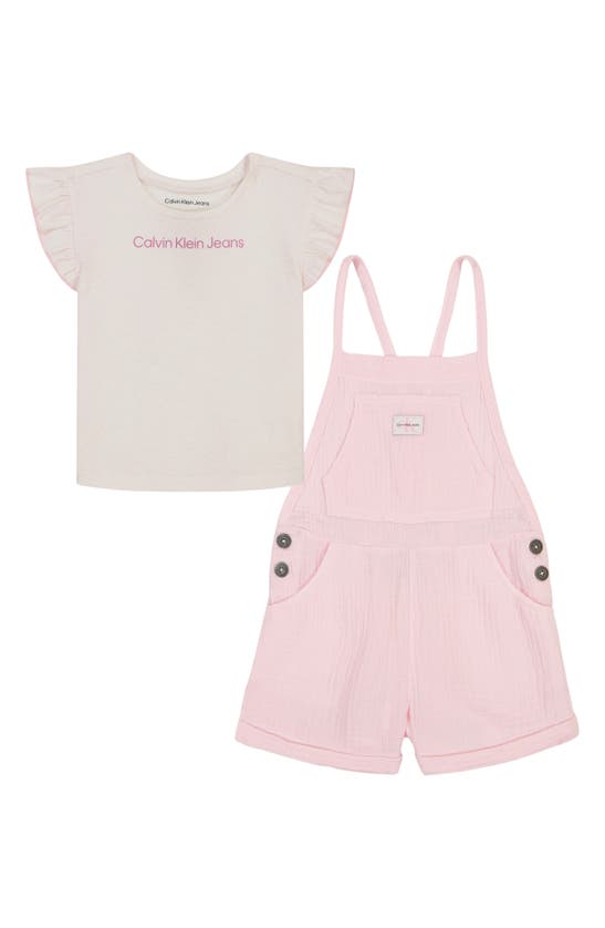 Calvin Klein Kids' T-shirt & Shortalls Set In Pink