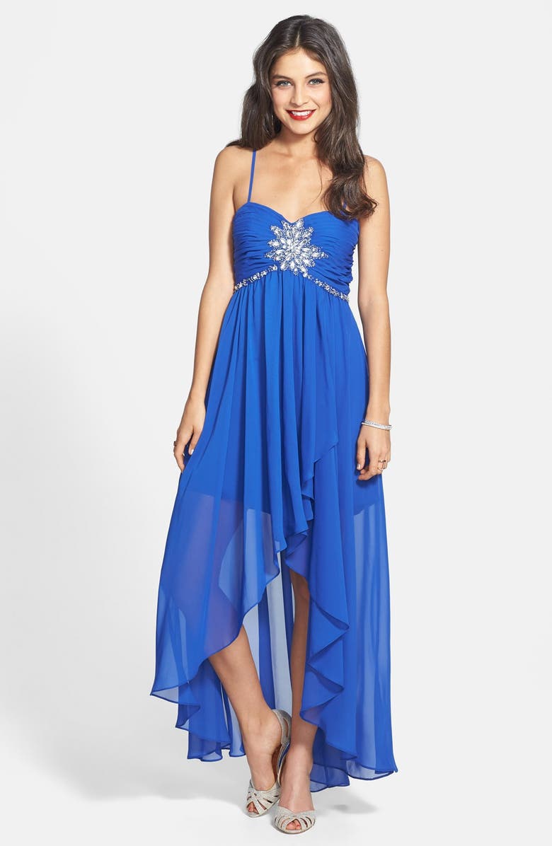 Hailey by Adrianna Papell Embellished High/Low Chiffon Gown | Nordstrom