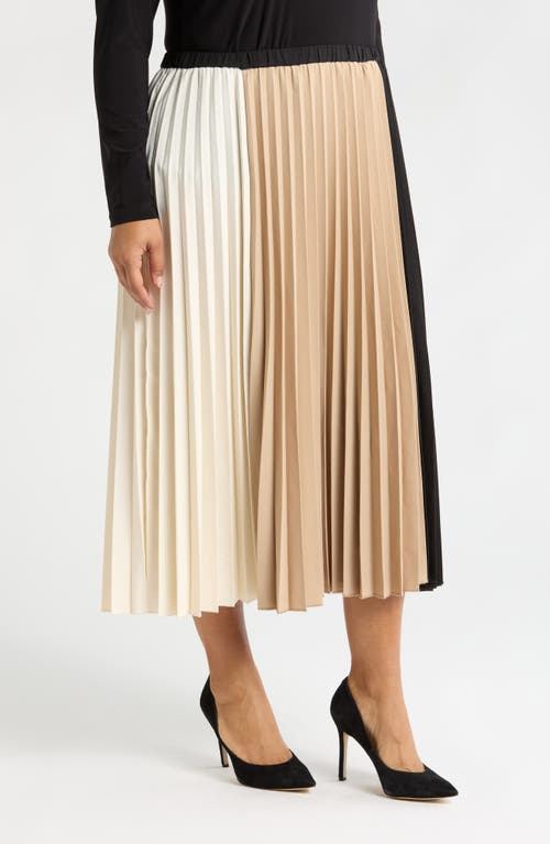 Shop Anne Klein Colorblock Pleated Midi Skirt In Ann Black/lt/ann White