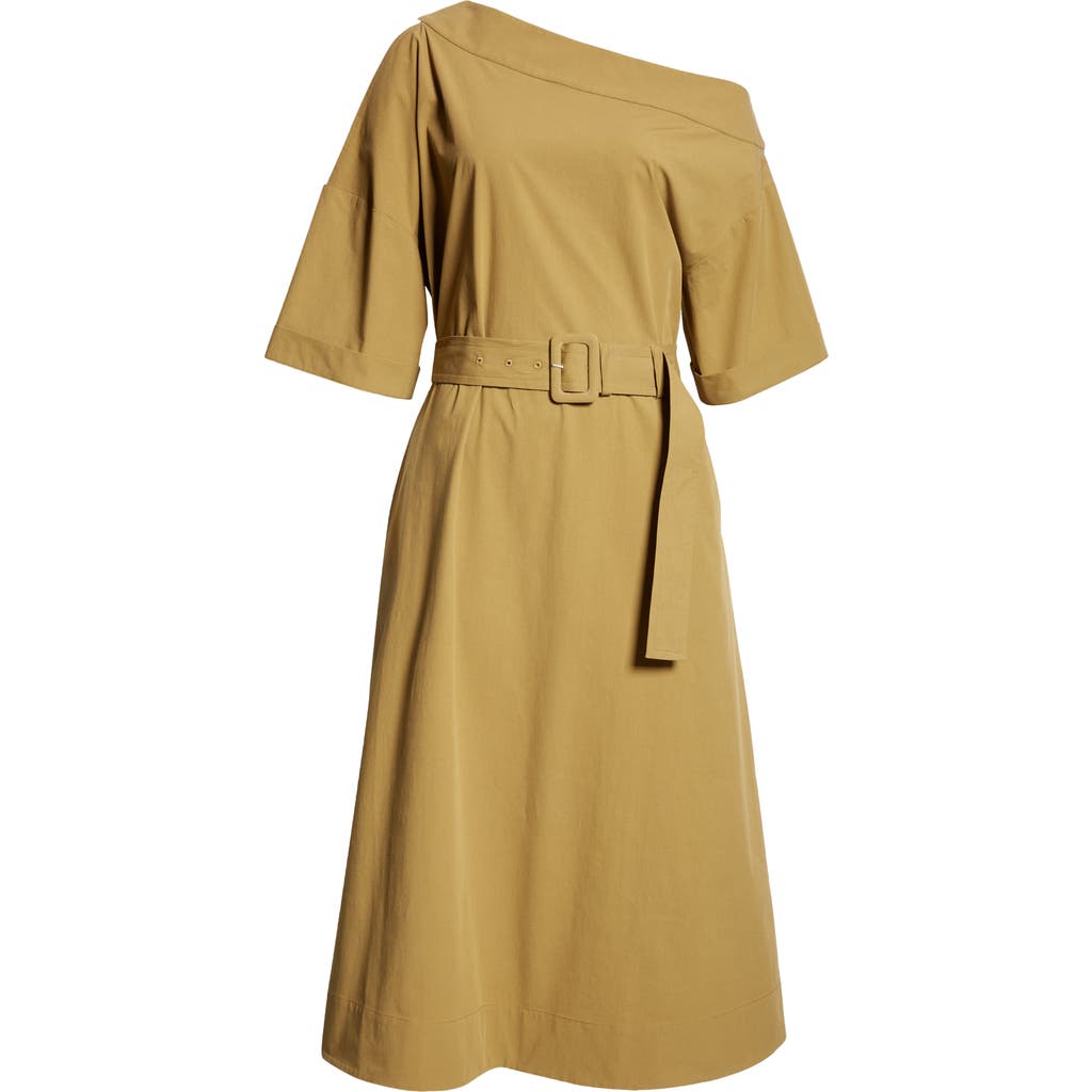 Reiss Demi Belted One-shoulder Dress In Khaki
