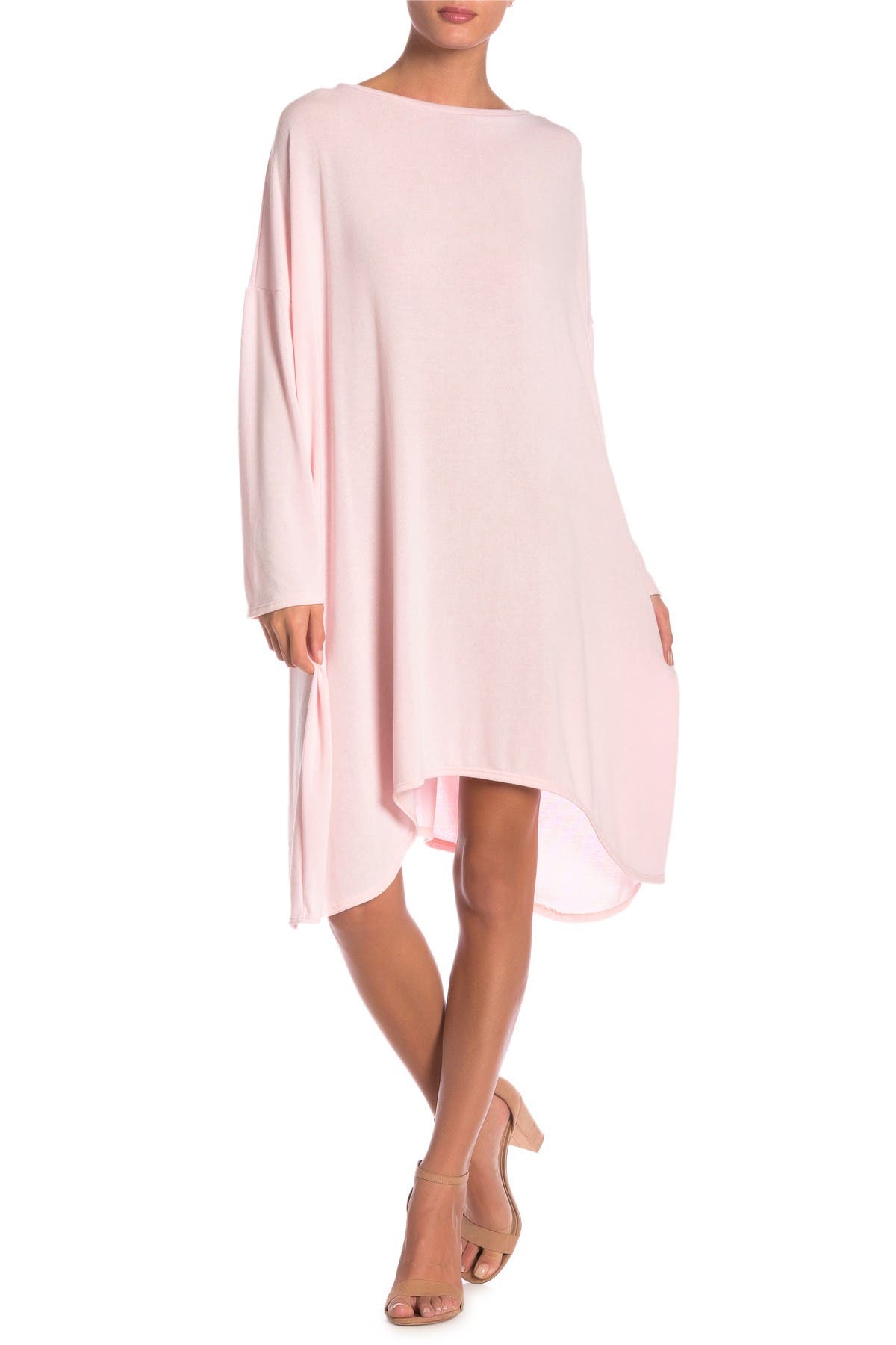 Go Couture Long Sleeve Oversized Sharkbite Dress In Pink
