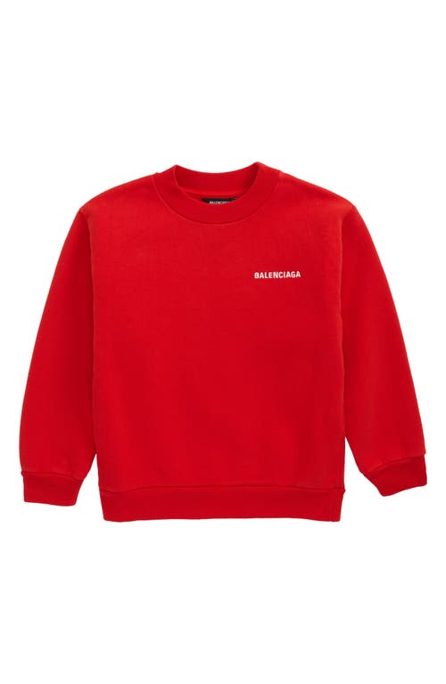 Balenciaga Kids' Embroidered Cotton Logo Sweatshirt in Bright Red White