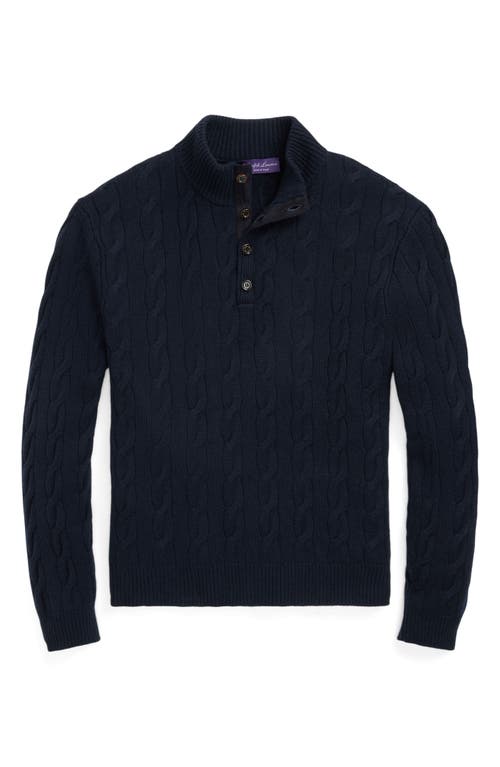 Shop Ralph Lauren Purple Label Cabled Cashmere Henley Sweater In Classic Chairman Navy