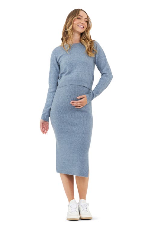 Shop Ripe Maternity Dani Rib Midi Maternity Skirt In Denim Marle