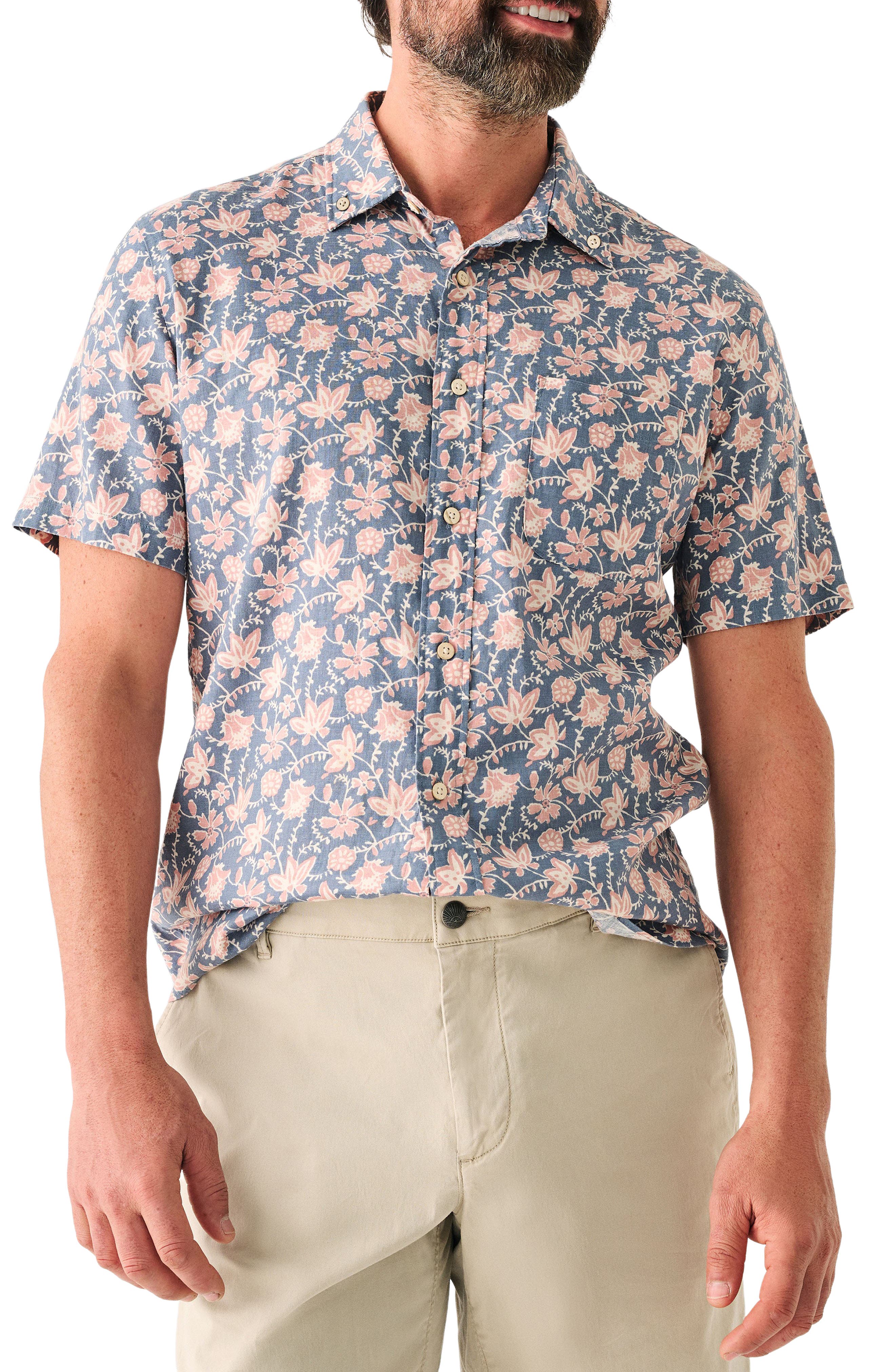 Faherty Breeze Floral Short Sleeve Hemp & Lyocell Button-Down Shirt in  Faded Floral Batik