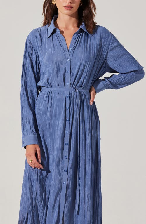 Shop Astr The Label Belted Long Sleeve Midi Shirtdress In Blue