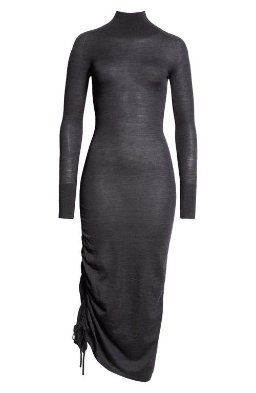 Shop Alaïa Adjustable Hem Long Sleeve Sweater Dress In Ebene