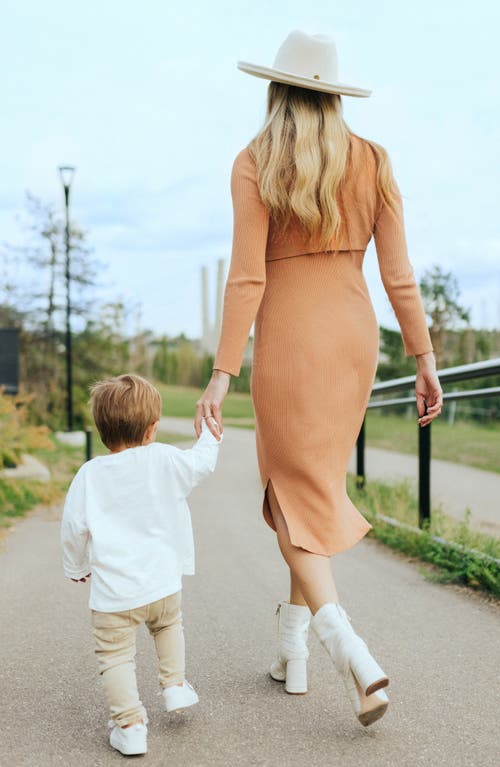 Kindred Bravely Long Sleeve Nursing/maternity Rib Two-piece Sweater Dress In Brown Camel
