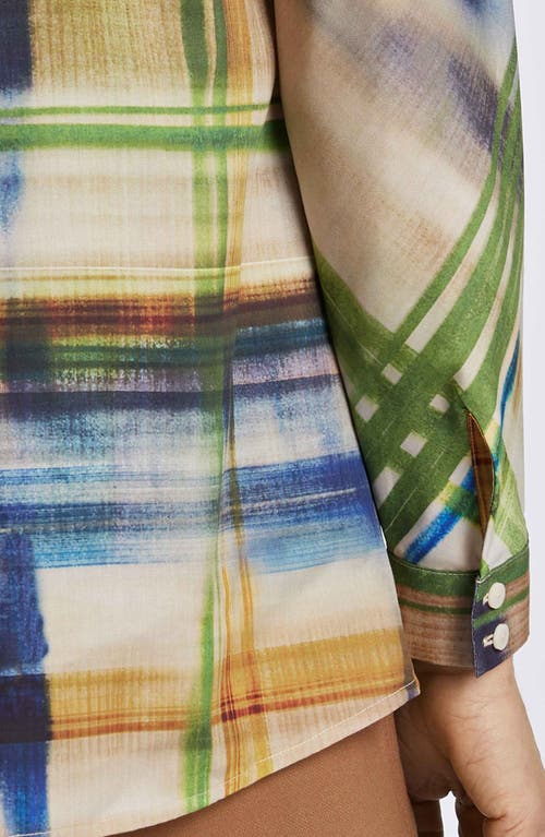 Foxcroft Delia Painterly Stripe Cotton Button-up Shirt In Blue Multi