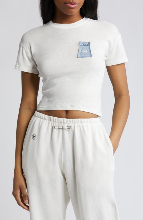Denim Logo Patch Organic Cotton & Hemp Crop T-Shirt in White