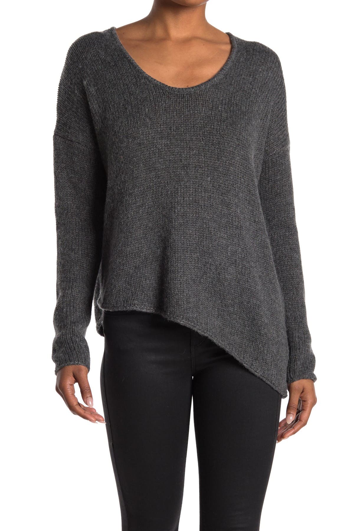 Helmut Lang Asymmetrical Hem Pullover Sweater In Dark Grey