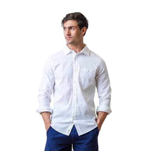 Hope & Henry Mens' Linen Long Sleeve Button Down Shirt In White