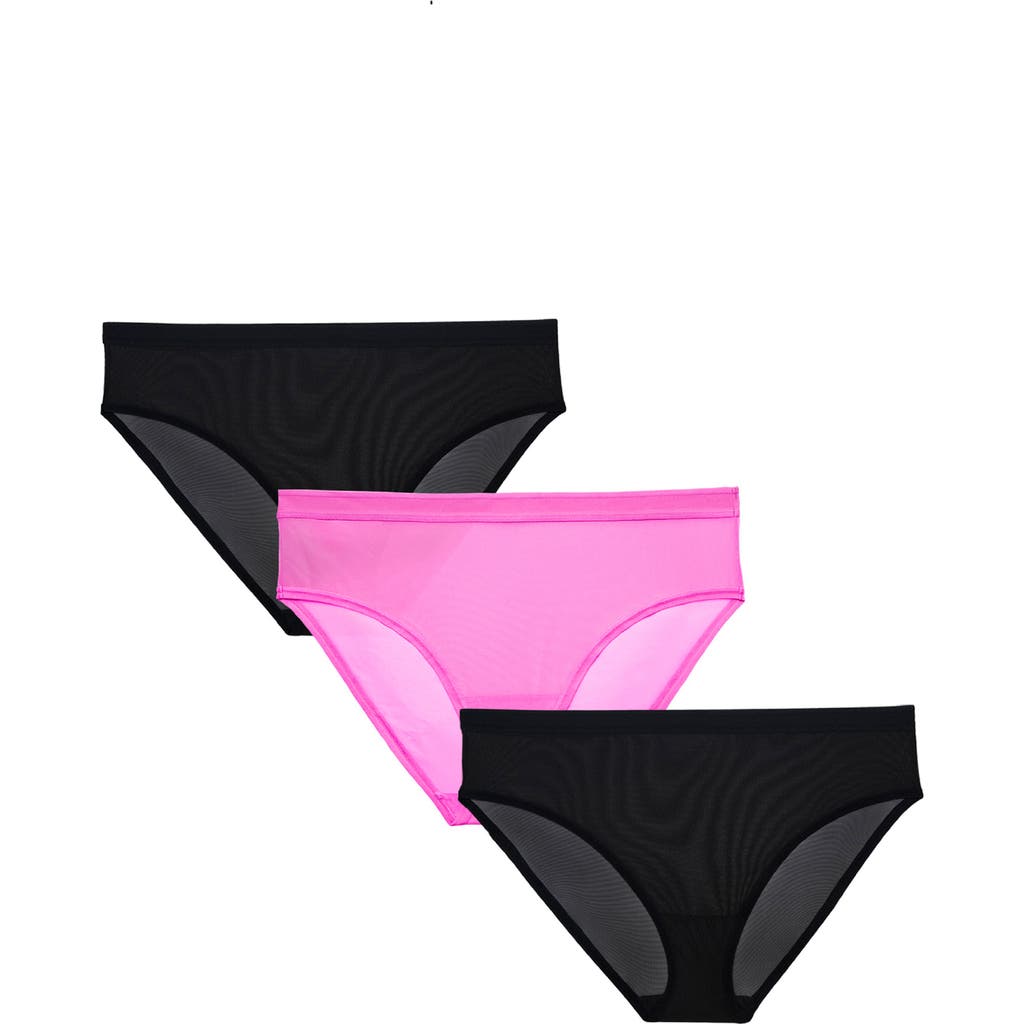 Curvy Couture Sheer Mesh High Cut Briefs In Black/flirt/black