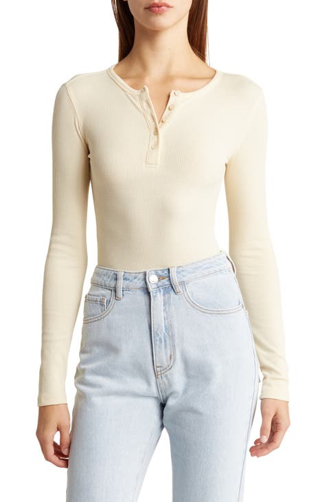 We Wore What Henley Thermal Knit Bodysuit in Natural