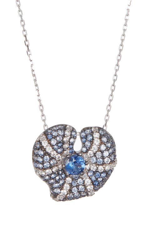 Center Sapphire Heart Pendant Diamond Accent Necklace - 0.02ct.