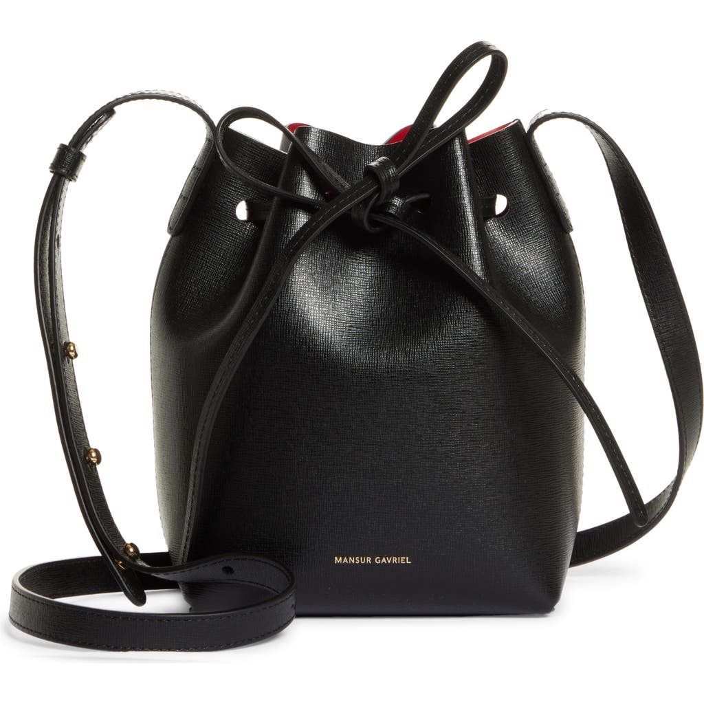 Mansur Gavriel Mini Leather Bucket Bag In Black