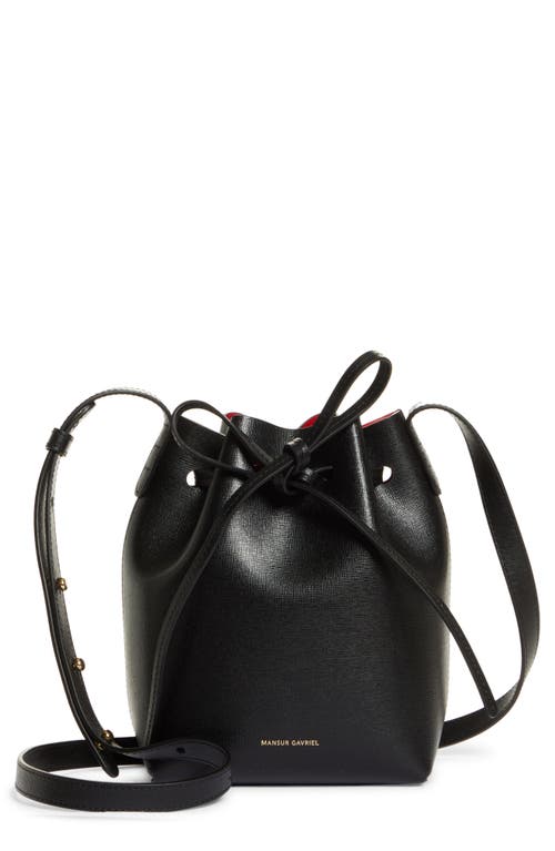 Mansur Gavriel Mini Leather Bucket Bag in Black/Flamma at Nordstrom