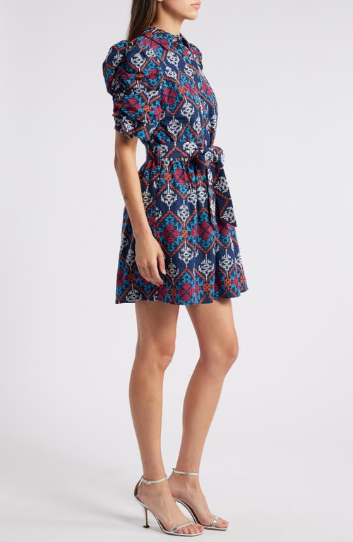 Shop Ciebon Scarlette Embroidered Tie Waist Minidress In Navy Multi