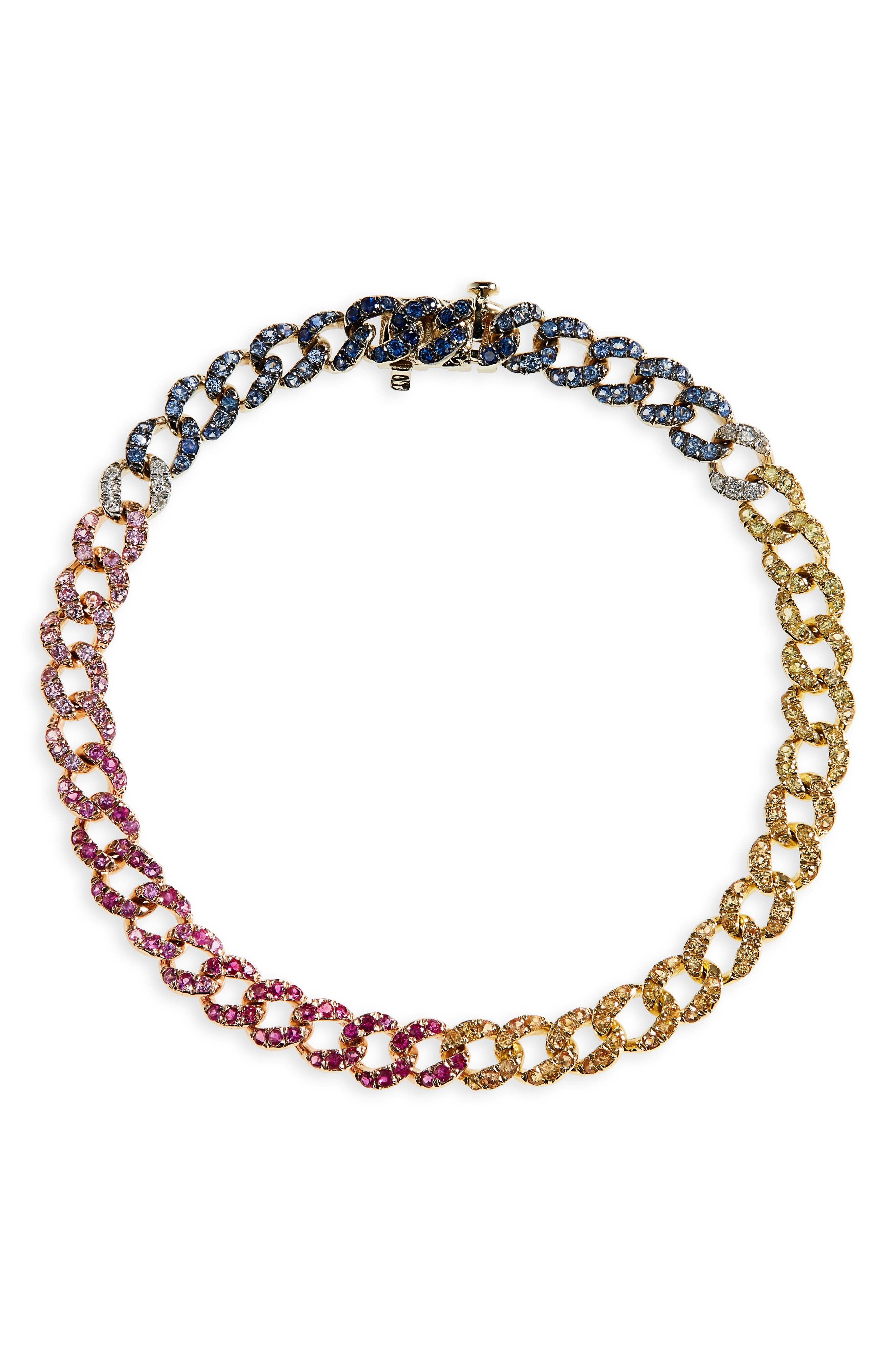 SHAY Mini Rainbow Pave Gemstone Link Bracelet in Yellow Gold at Nordstrom