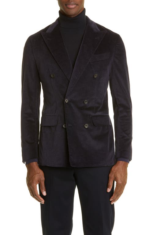 Thom Sweeney Double Breasted Corduroy Blazer in Navy at Nordstrom, Size 38 Us