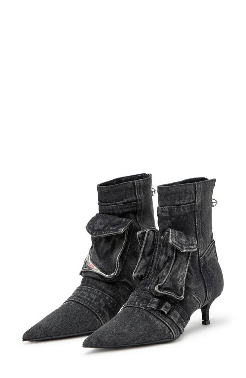 Shop Diesel ® Mismatched Kitten Heel Denim Pocket Bootie In Black