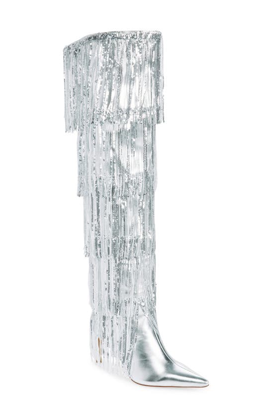 Shop Azalea Wang Adriel Sequin Fringe Boot In Silver