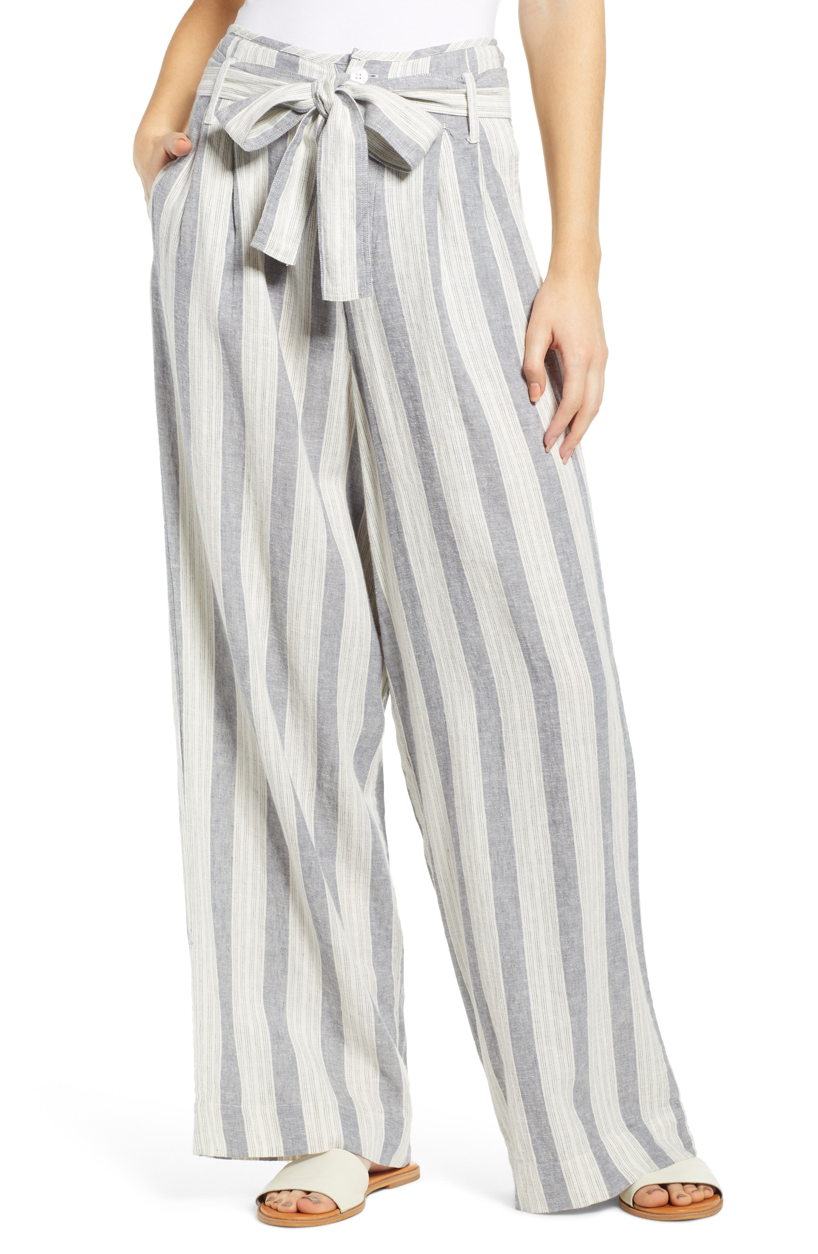 Rails Jess Linen Blend Paperbag Waist Pants, Blue