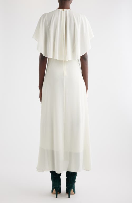 Shop Chloé Cape Sleeve Silk Georgette Maxi Dress In Pristine White