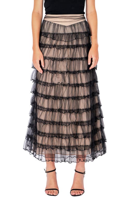 Shop Endless Rose Tiered Tulle Midi Skirt In Black/nude