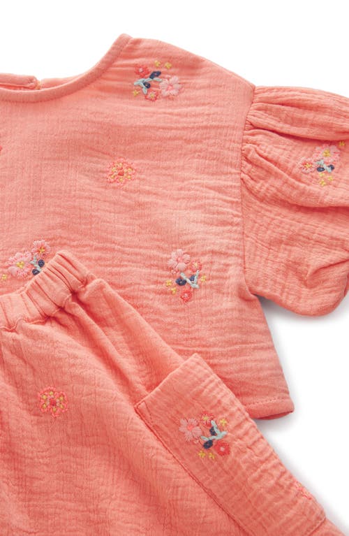 Shop Next Kids' Embroidered Cotton Double Cloth Top & Skirt Set In Coral