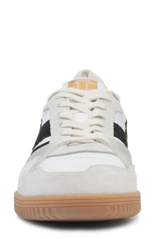 Shop Tom Ford Jackson Suede Detail Low Top Sneaker In 5w013 White/black/amber