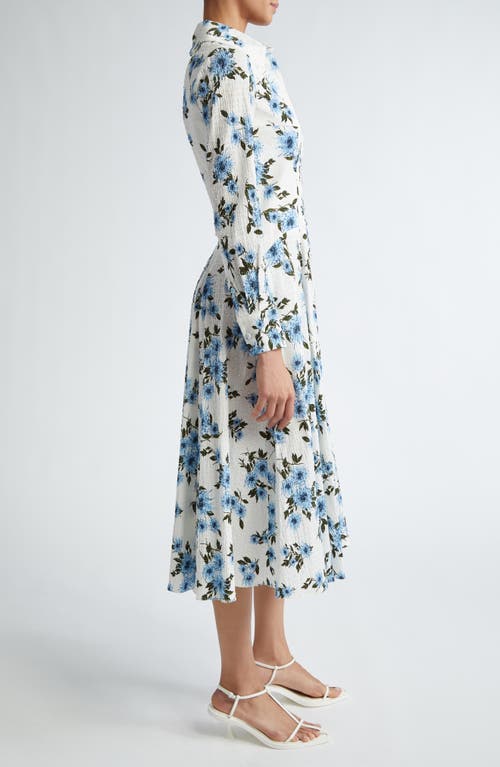 Shop Emilia Wickstead Jancine Dahlia Print Clip Dot Long Sleeve Seersucker Dress In Small Dahlia Baby Blue