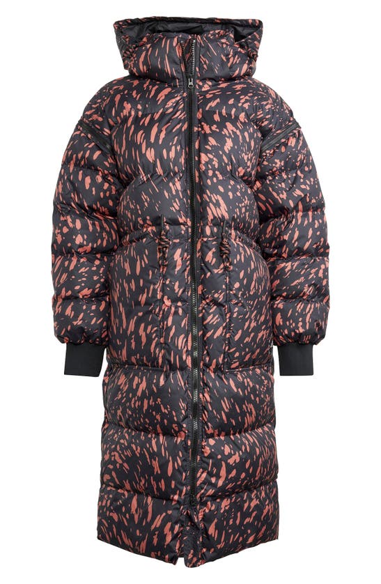Adidas By Stella Mccartney Convertible Recycled Polyester Long Puffer Jacket In Black/ Magic Earth
