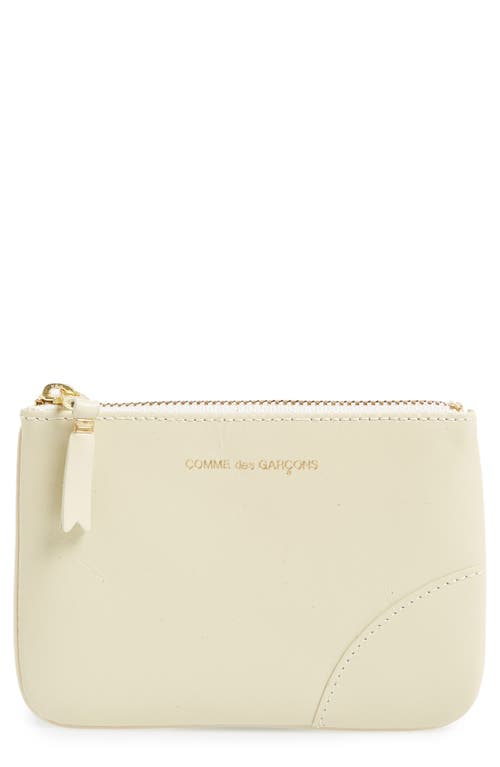 Small Classic Leather Zip-Up Pouch in Off White