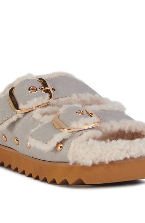 Shop Azalea Wang Tresor High Pile Fleece Trim Slide Sandal In Gray