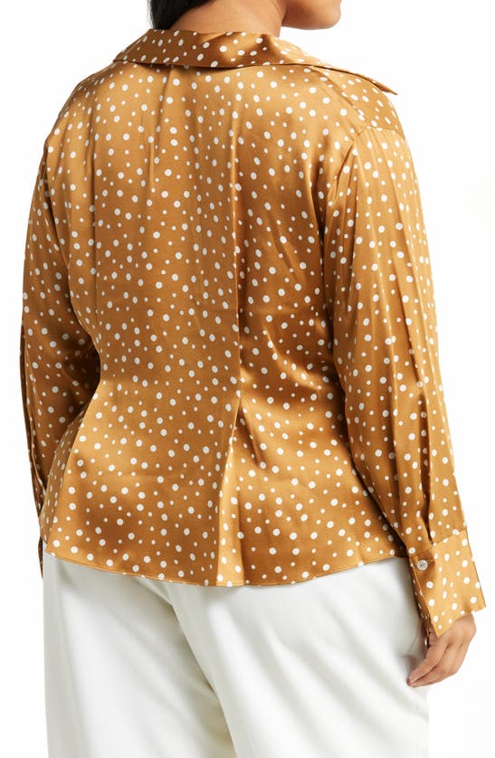 Vince Tossed Dot Button-front Silk Blouse In Honey