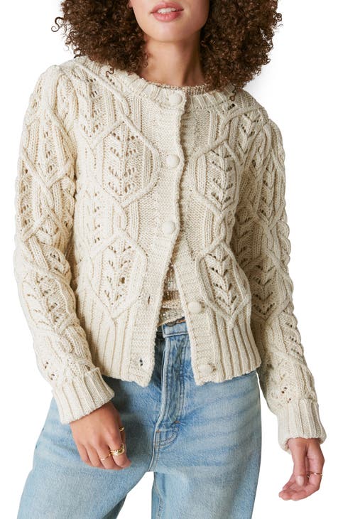 LUCKY BRAND Coral Cream Stripe Knit Sweater Hoodie - Sweaters