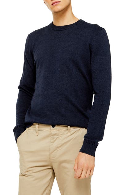 Topman Twisted Classic Fit Crewneck Sweater In Navy Blue