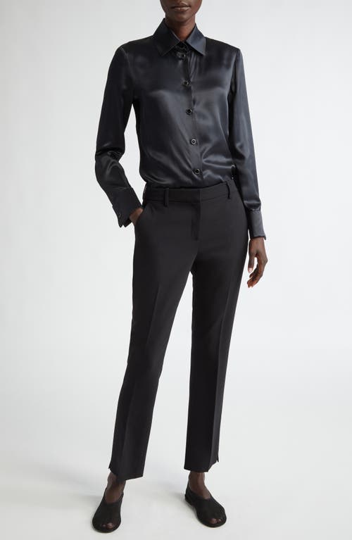 Shop Lafayette 148 New York Silk Charmeuse Button-up Shirt In Black