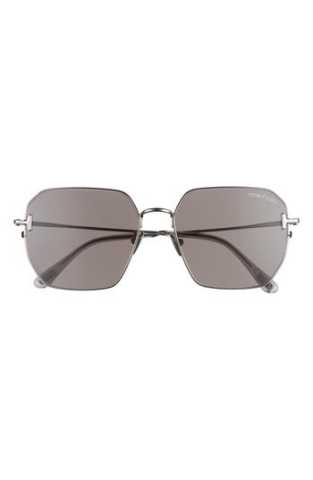 Shop Tom Ford 56mm Geometric Sunglasses In Shiny Gunmetal/smoke